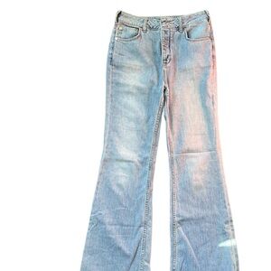 Blue Flare Wide Leg Jeans with Vintage Aesthetic